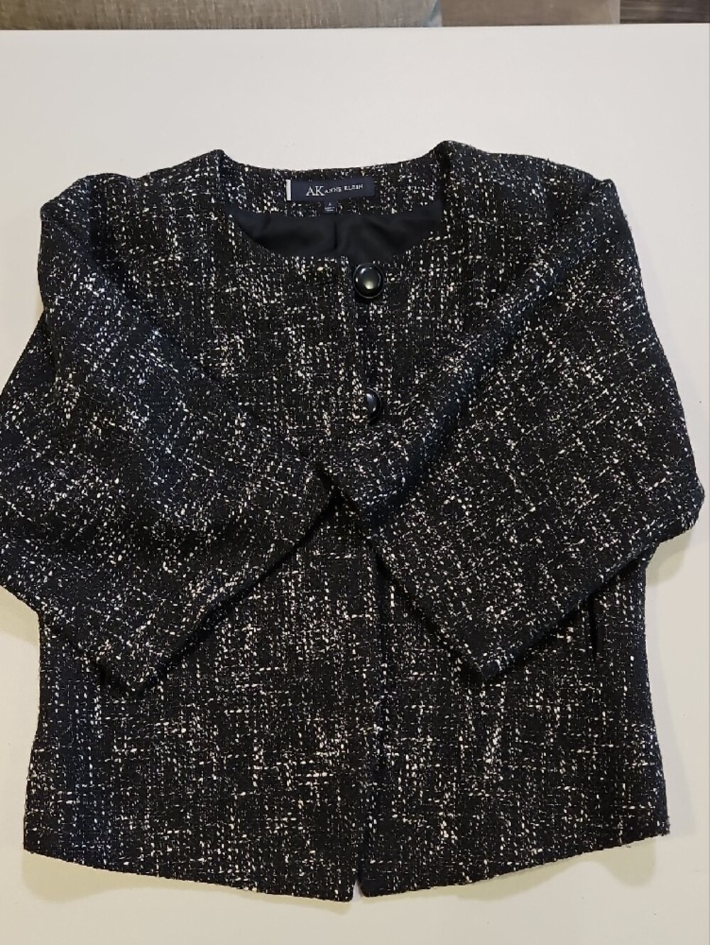 Anne Klein Black Tweed Speckled Cropped Blazer 0269